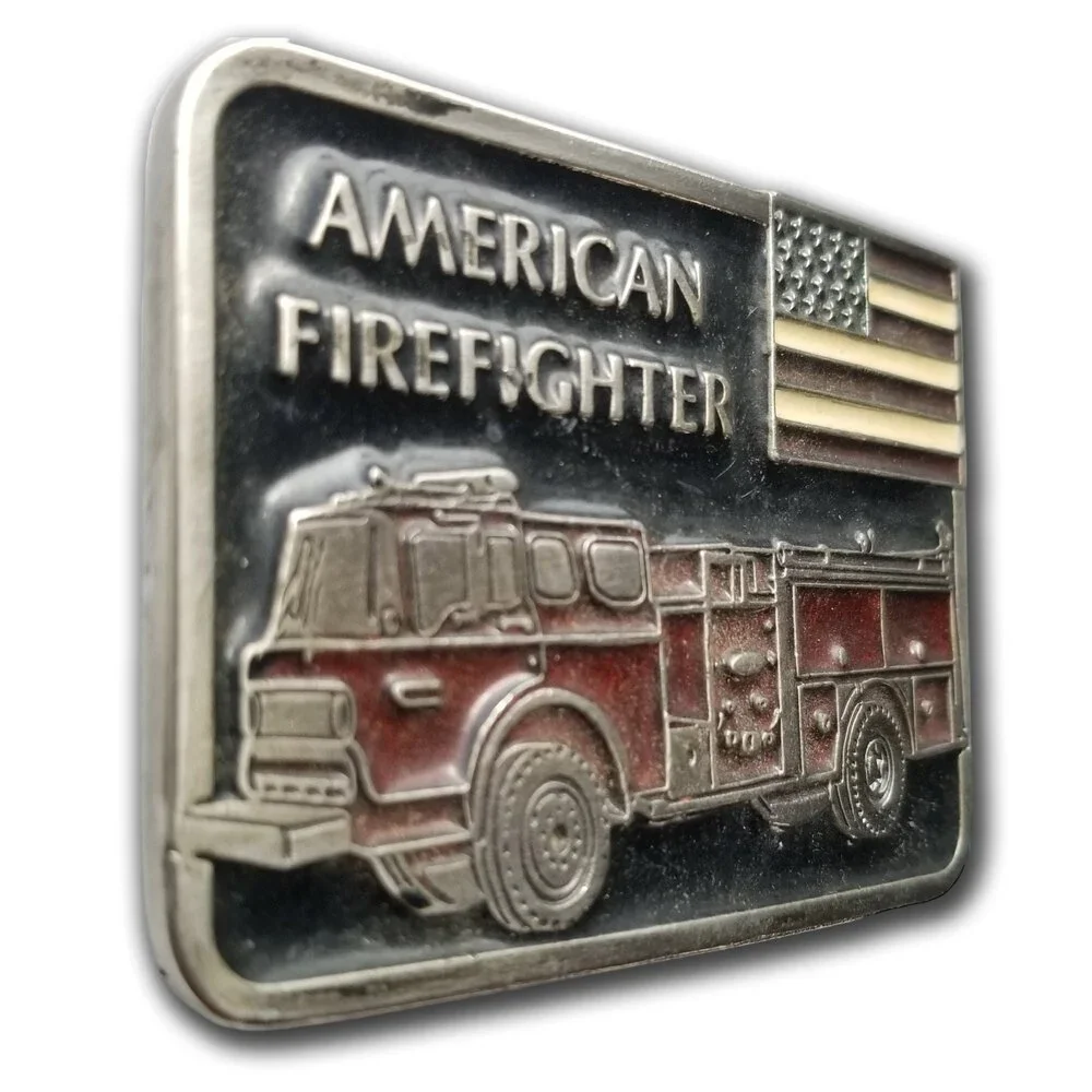 Vintage Belt Buckle American Fire Fighter Fire Department Fire House Fire Engine